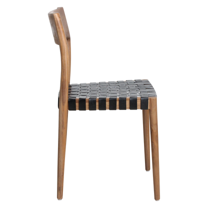 Freya Teak Dining Chair without Armrest Black Leather Set of 2 Raw Materials