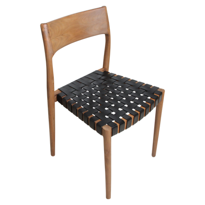 Freya Teak Dining Chair without Armrest Black Leather Set of 2 Raw Materials