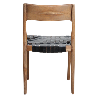 Freya Teak Dining Chair without Armrest Black Leather Set of 2 Raw Materials