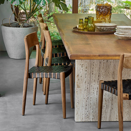 Freya Teak Dining Chair without Armrest Black Leather Set of 2 Raw Materials