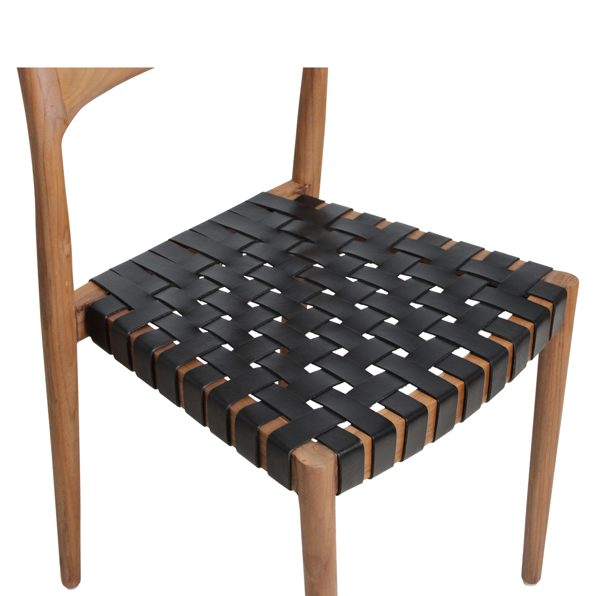 Freya Teak Dining Chair without Armrest Black Leather Set of 2 Raw Materials