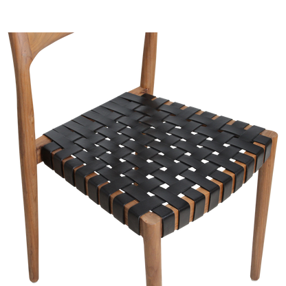 Freya Teak Dining Chair without Armrest Black Leather Set of 2 Raw Materials