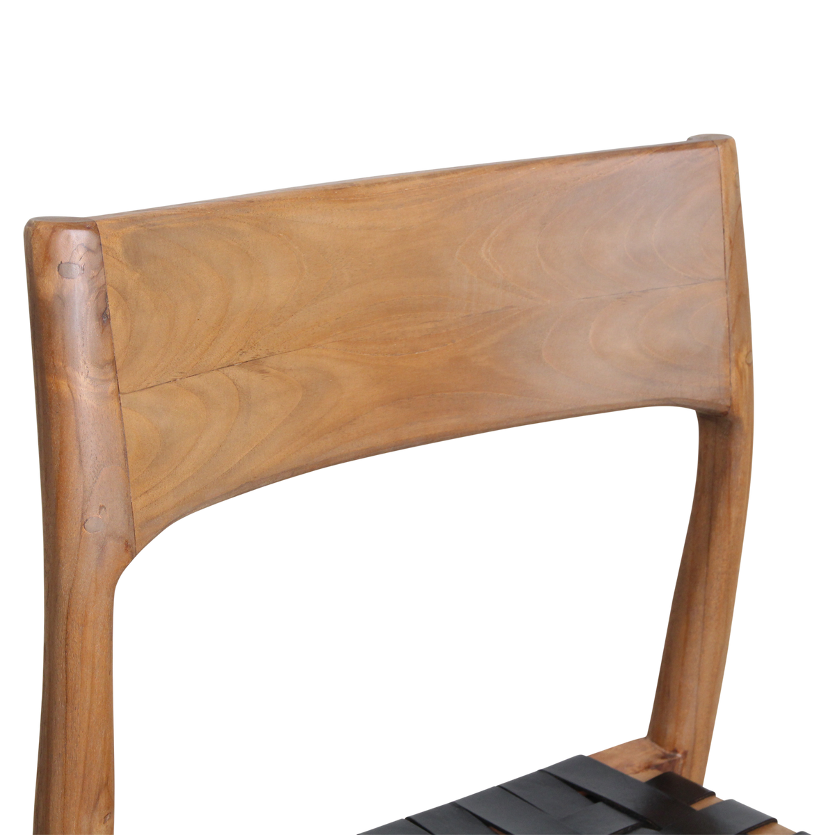 Freya Teak Dining Chair without Armrest Black Leather Set of 2 Raw Materials