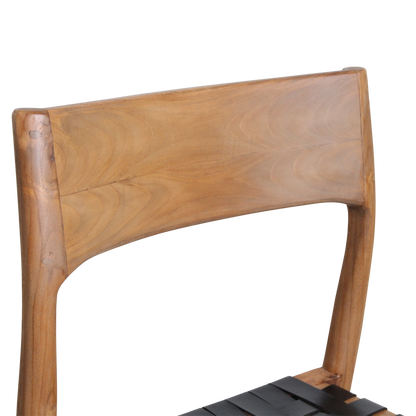 Freya Teak Dining Chair without Armrest Black Leather Set of 2 Raw Materials
