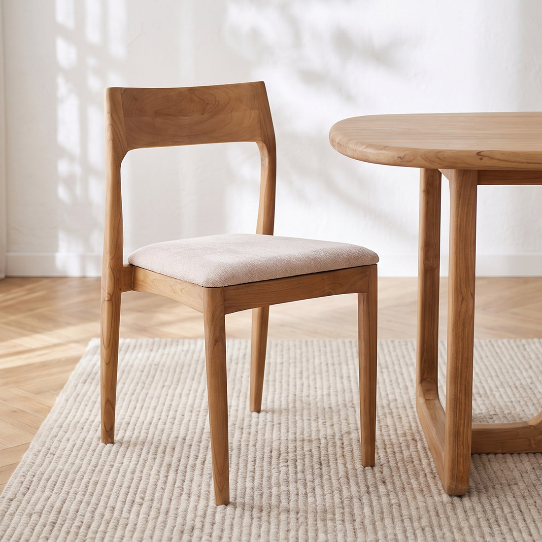 Freya Teak Dining Chair without Armrest Cream Set of 2 Raw Materials