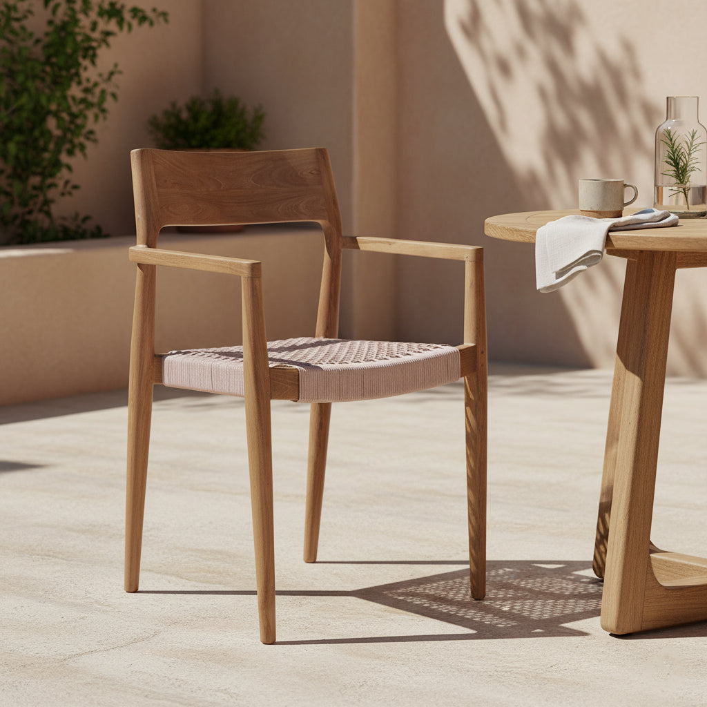 Freya Teak Dining Chair with Armrest Natural Set of 2 Raw Materials