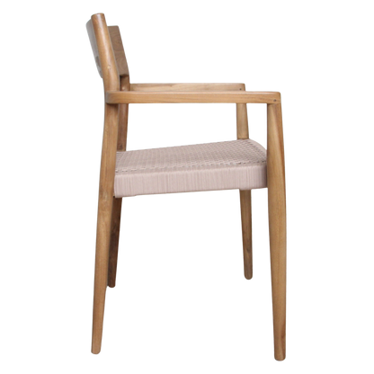 Freya Teak Dining Chair with Armrest Natural Set of 2 Raw Materials