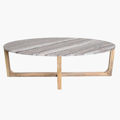 Coffee Table Marble Fantasy Oval Brown Raw Materials