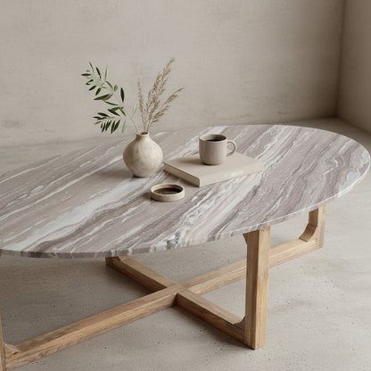 Coffee Table Marble Fantasy Oval Brown Raw Materials