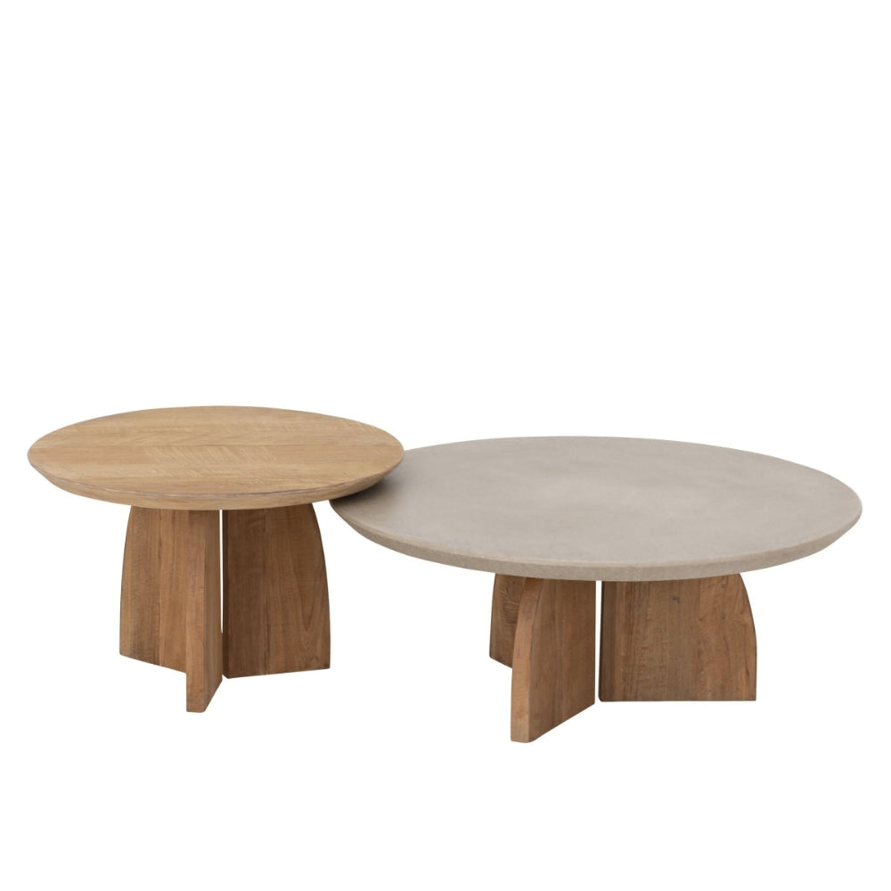DTP Home Nova Coffee Table Set of 2 Teak + Travertine