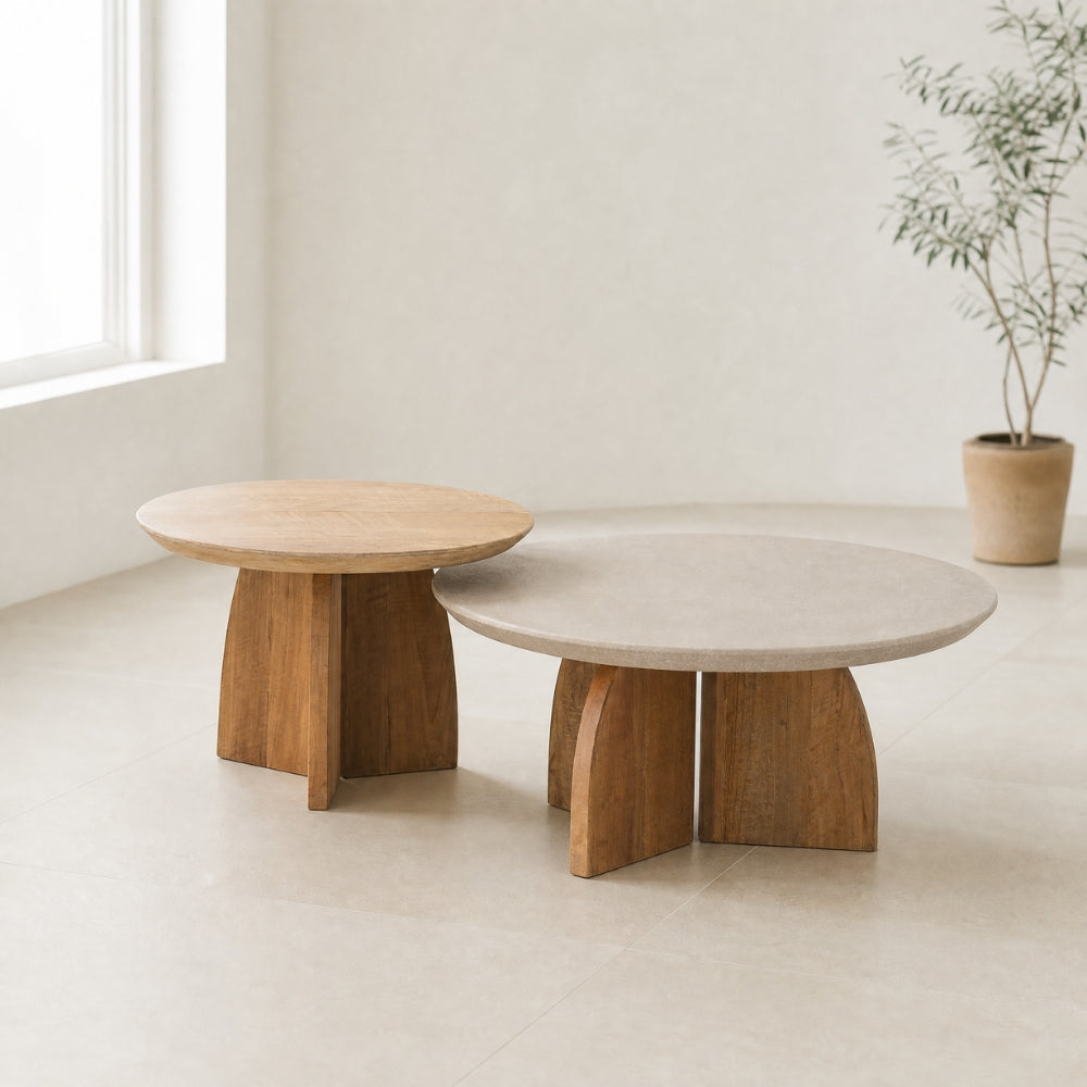 DTP Home Nova Coffee Table Set of 2 Teak + Travertine