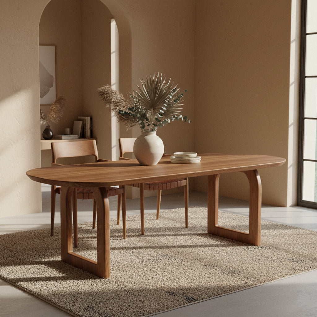 Bullnose Dining Table Open Brown 180cm Raw Materials