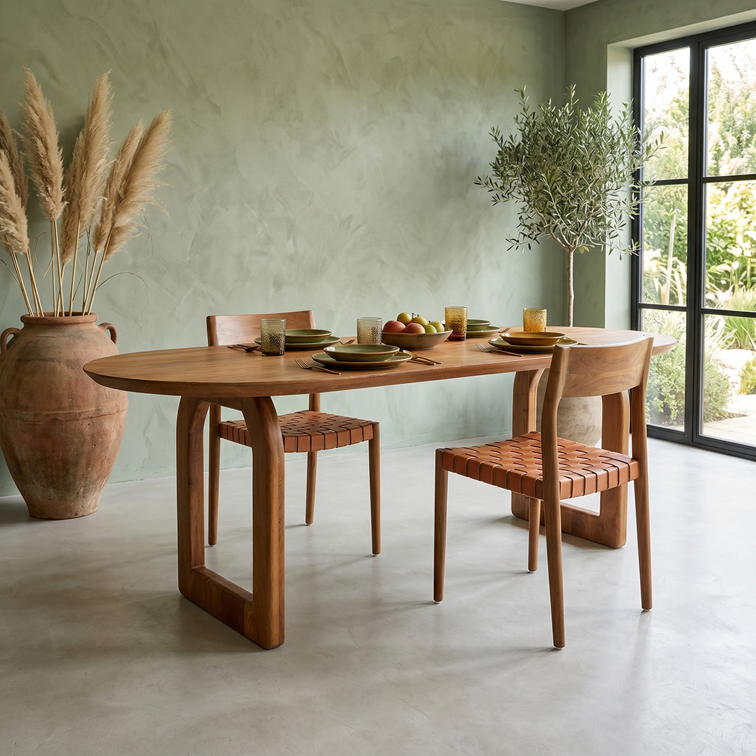 Bullnose Dining Table Open Brown 200cm Raw Materials