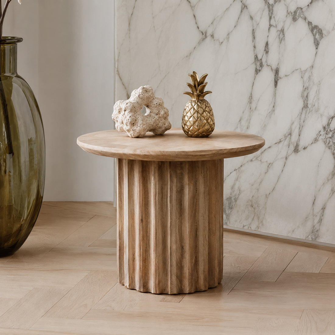 Side table Reversed Fluted Natural 55cm Raw Materials