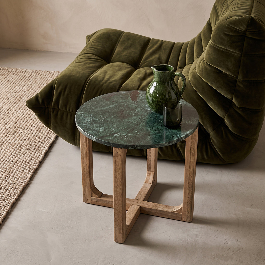 Side Table Green Round Marble Raw Materials