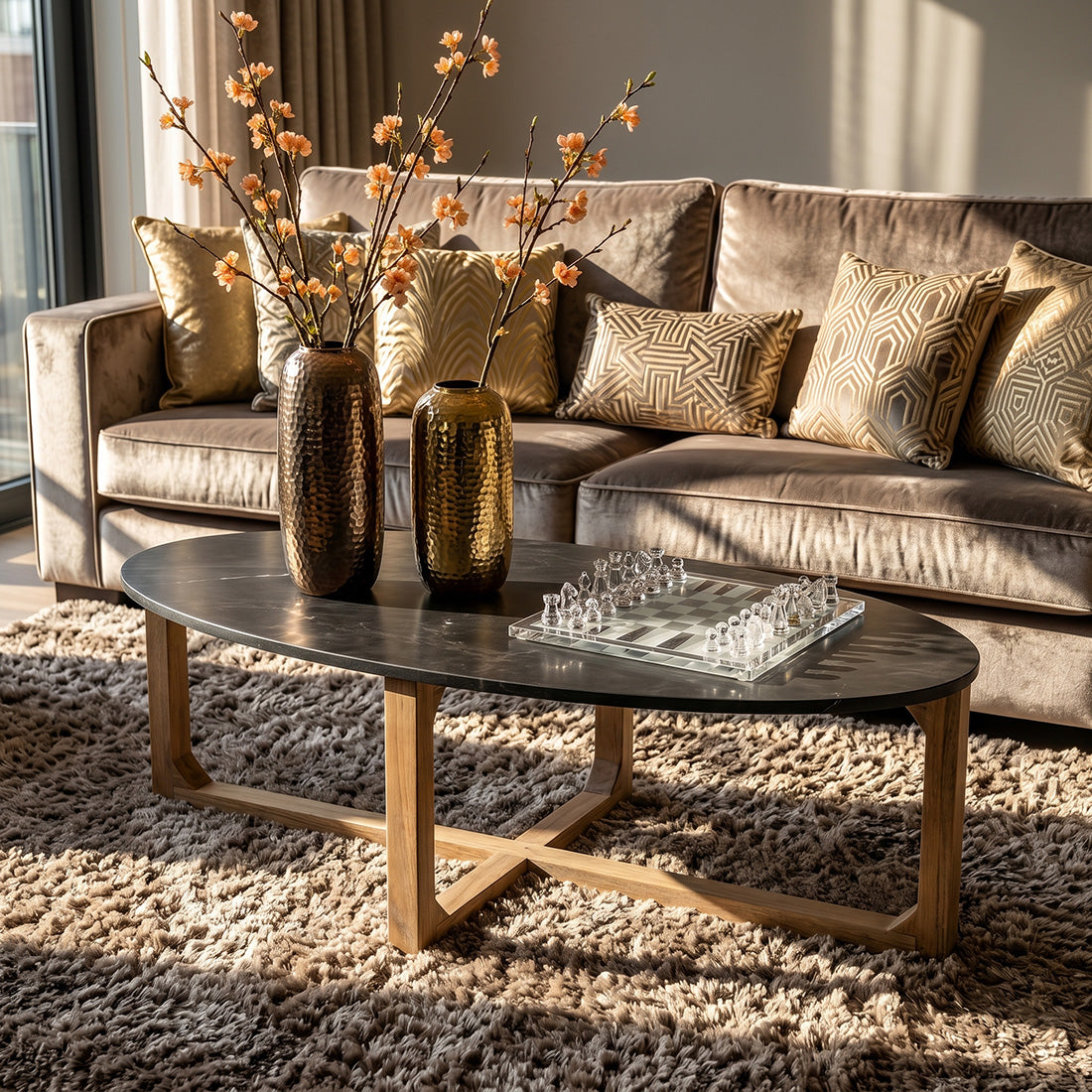 Oval Black Marble Coffee Table Raw Materials