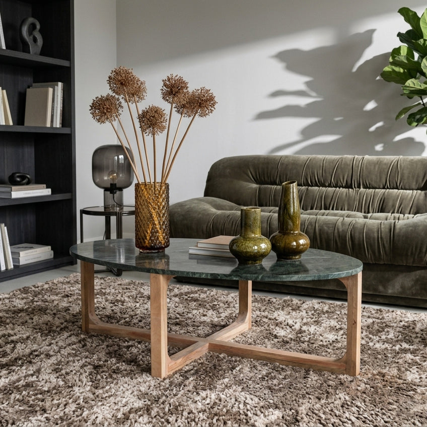 Coffee Table Marble Oval Green Raw Materials