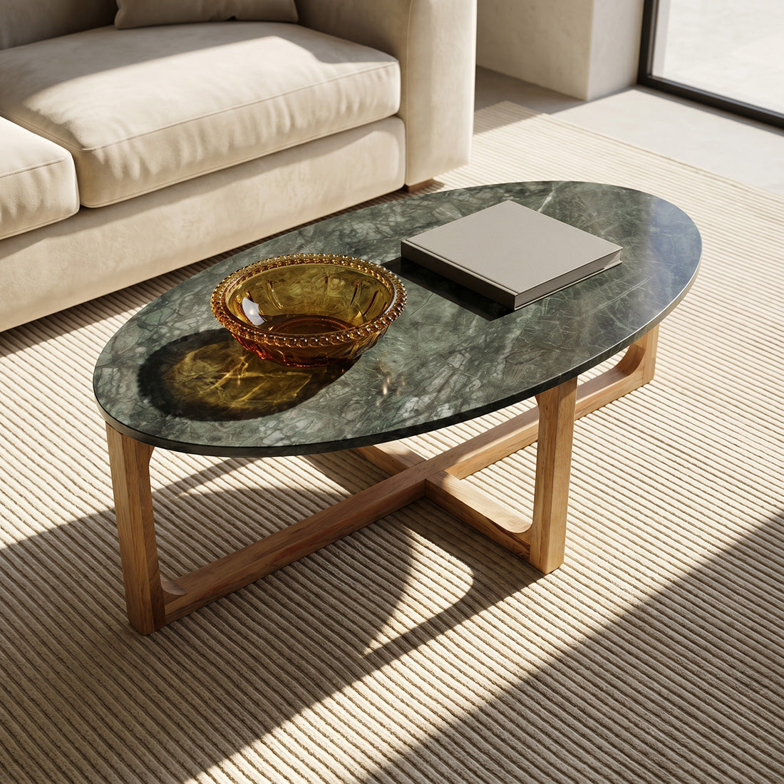 Coffee Table Marble Oval Green Raw Materials