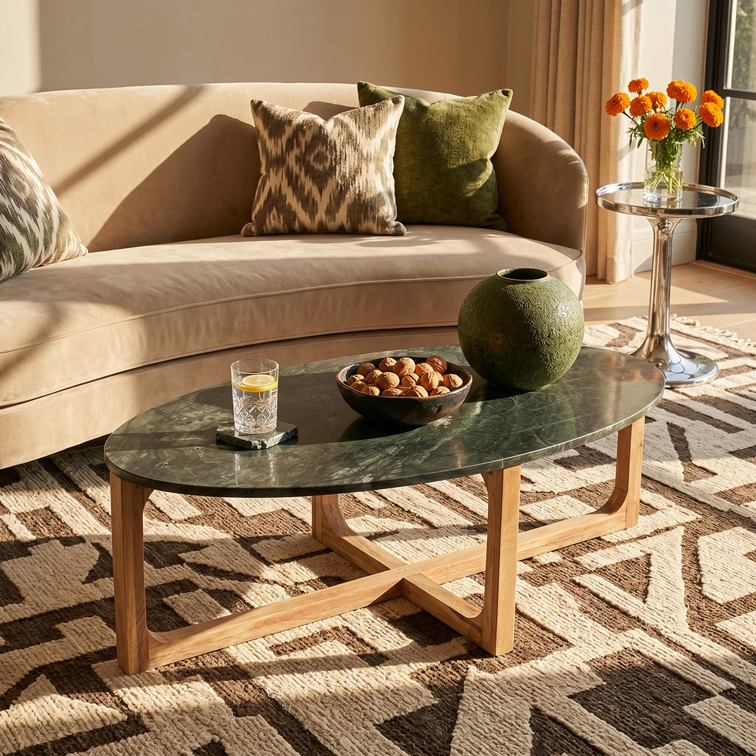 Coffee Table Marble Oval Green Raw Materials