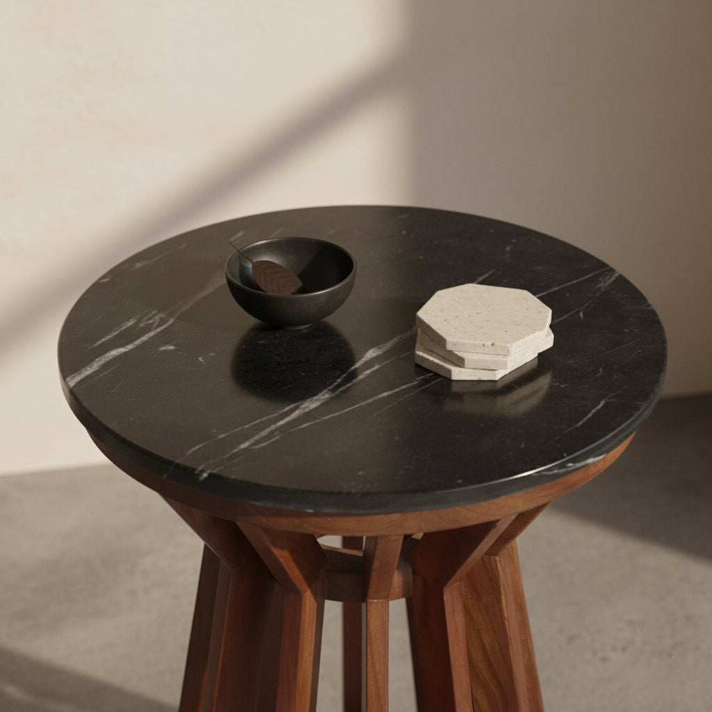 Side table Sabah Black Marble Ø40x50cm Raw Materials