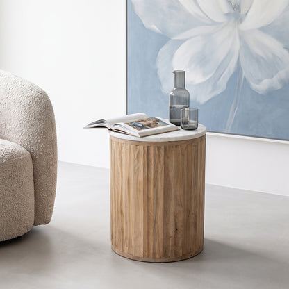 Round Side Table Malakka White Marble Raw Materials