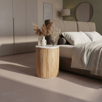 Round Side Table Malakka White Marble Raw Materials