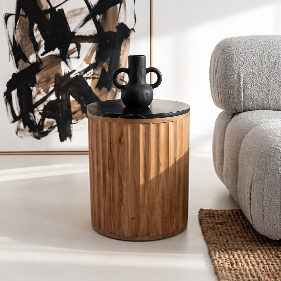 Round Side Table Langkawi Black Marble Raw Materials