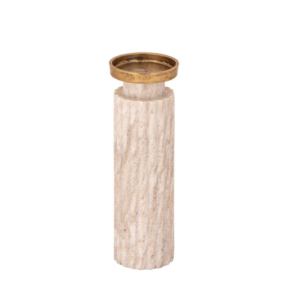 Alani Kandelaar Marmer Beige Geribbeld Large van PTMD, ander aanzicht van de kandelaar in beige marmer