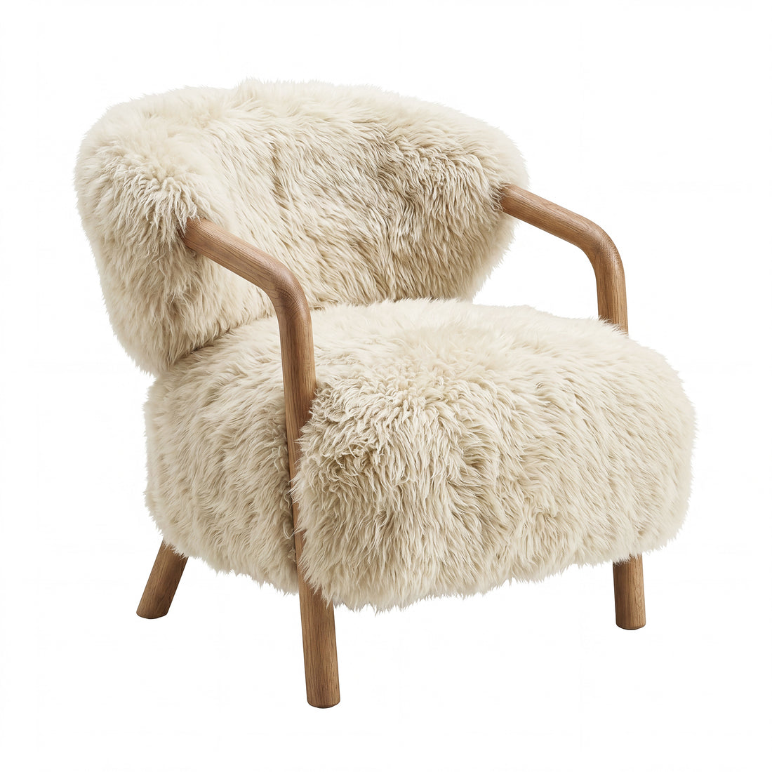 Avelon Fauteuil Echte Schapenvacht Beige Essenhout van PTMD, ander aanzicht van de beige schapenvacht