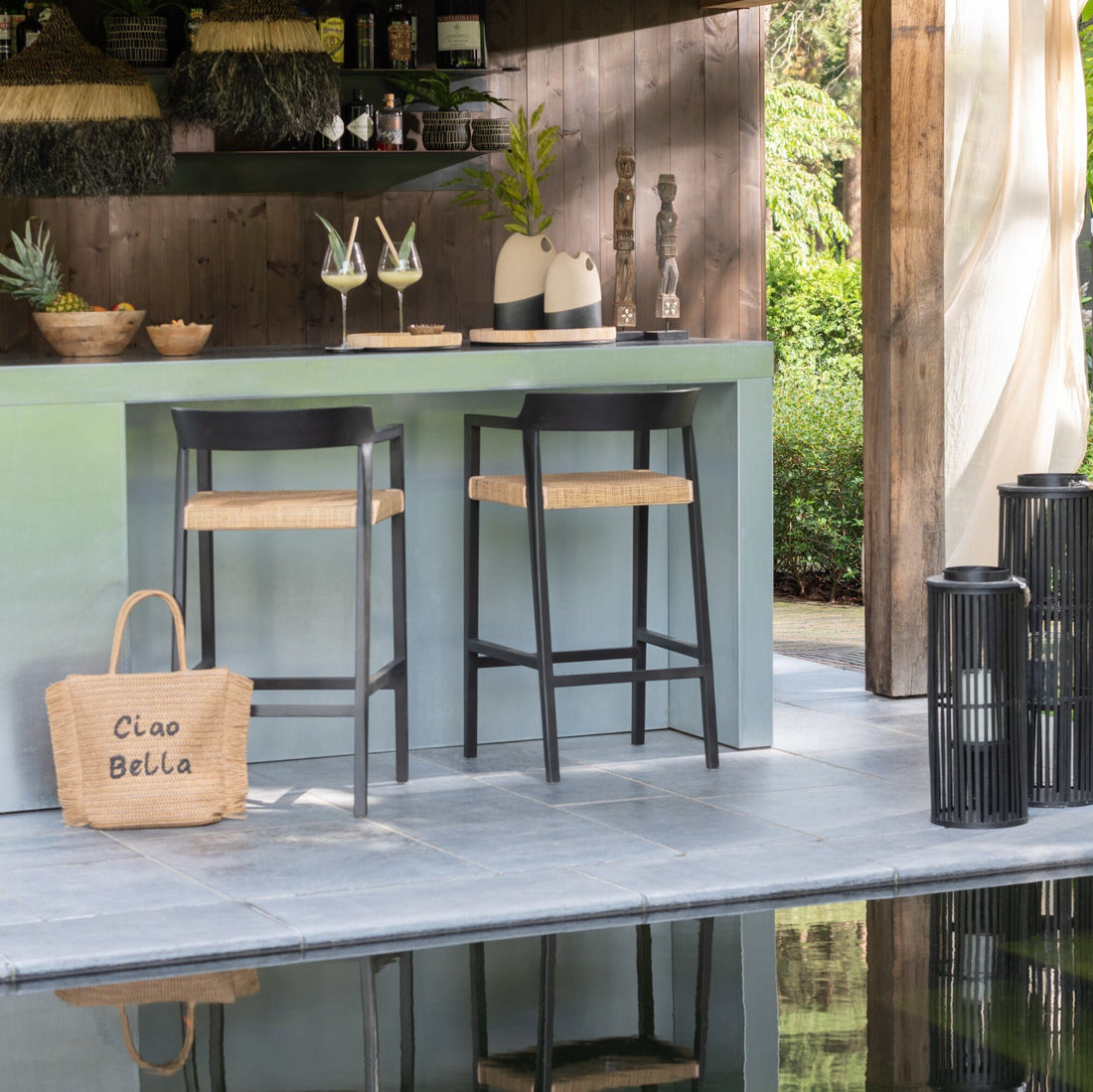 Barstoel Emma Teakhout Zwart Bruin J-Line - Barkruk - J-Line - livinglovely.nl