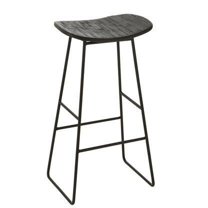 Barstoel Rechthoekig Gerecycleerd Teak Zwart Large - Barkruk - J-Line - livinglovely.nl