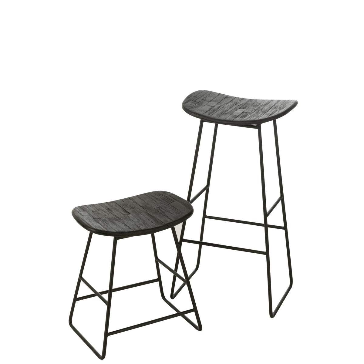 Bar stool Rectangular Recycled Teak Black Large J-Line