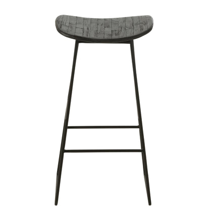 Barstoel Rechthoekig Gerecycleerd Teak Zwart Large - Barkruk - J-Line - livinglovely.nl