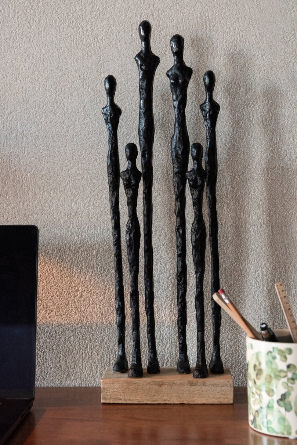 Natural Black Polyresin Figures on Pedestal J-Line