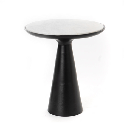 Bijzettafel Essy Marmer Wit Poot Zwart 38cm van Starfurn, wit marmeren blad op zwarte metalen poot