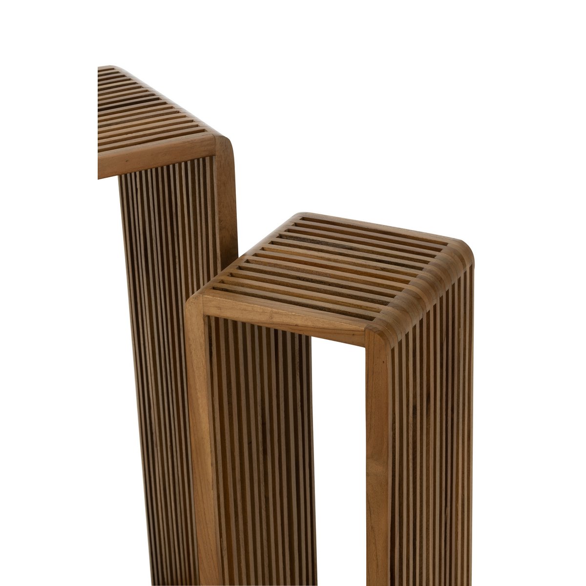Bijzettafel Kubus Gerecycleerd Teak Naturel Set van 2 - Zuil - J-Line - livinglovely.nl