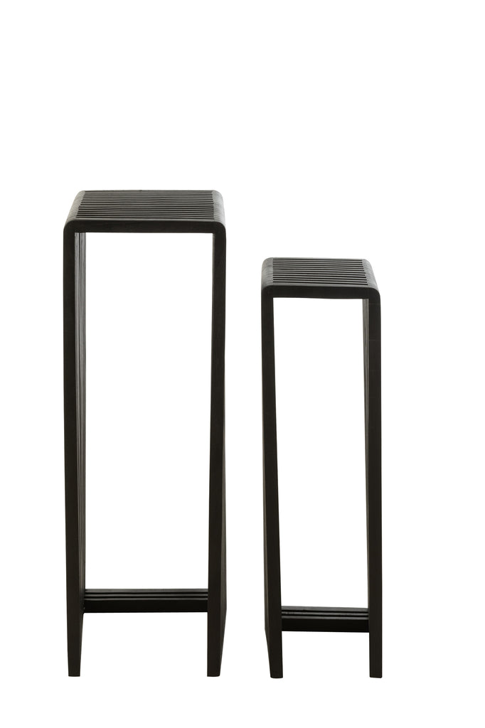 Bijzettafel kubus Gerecycleerd Teak Zwart Set van 2 - Zuil - J-Line - livinglovely.nl