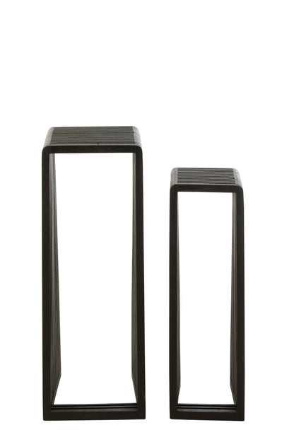 Bijzettafel kubus Gerecycleerd Teak Zwart Set van 2 - Zuil - J-Line - livinglovely.nl