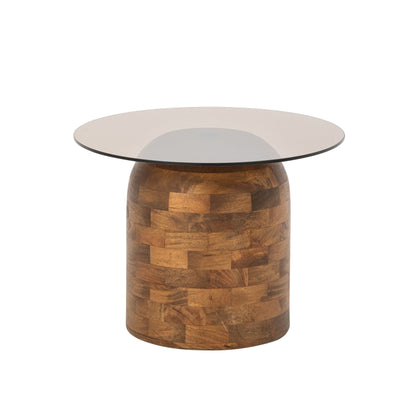 Side Table Round Glass Mango Wood Natural J-Line