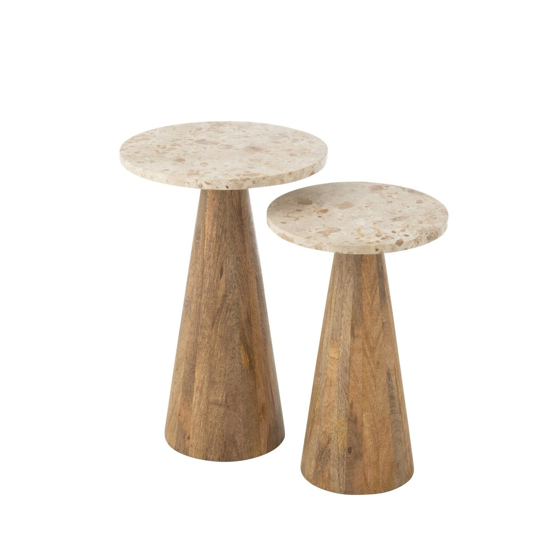 Side Table Round Marble - Wood - Beige/Brown - Set of 2 J-Line
