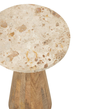 Side Table Round Marble - Wood - Beige/Brown - Set of 2 J-Line