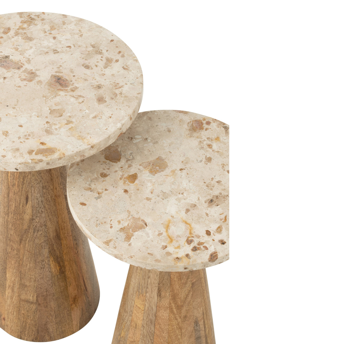Side Table Round Marble - Wood - Beige/Brown - Set of 2 J-Line