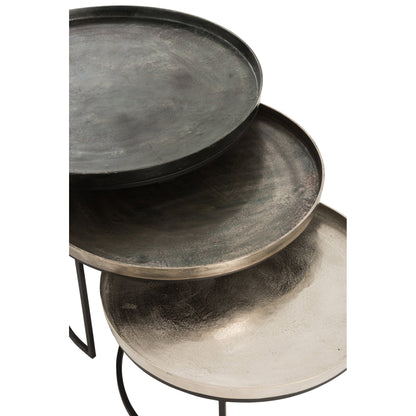 Side Tables Round Aluminium Black/Mix Set of 3 J-Line