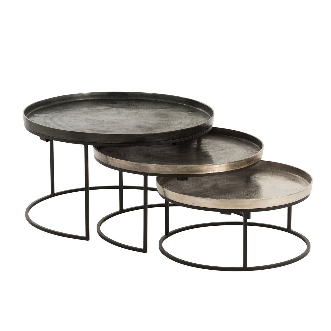Side Tables Round Aluminium Black/Mix Set of 3 J-Line