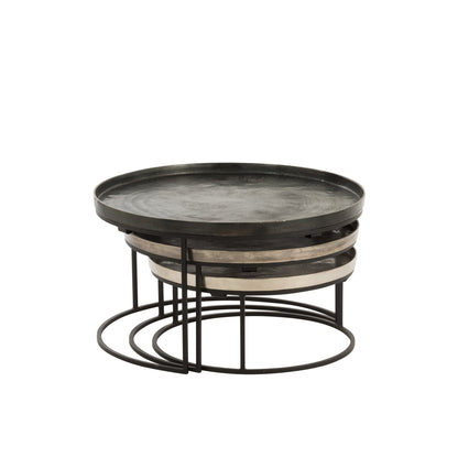 Side Tables Round Aluminium Black/Mix Set of 3 J-Line