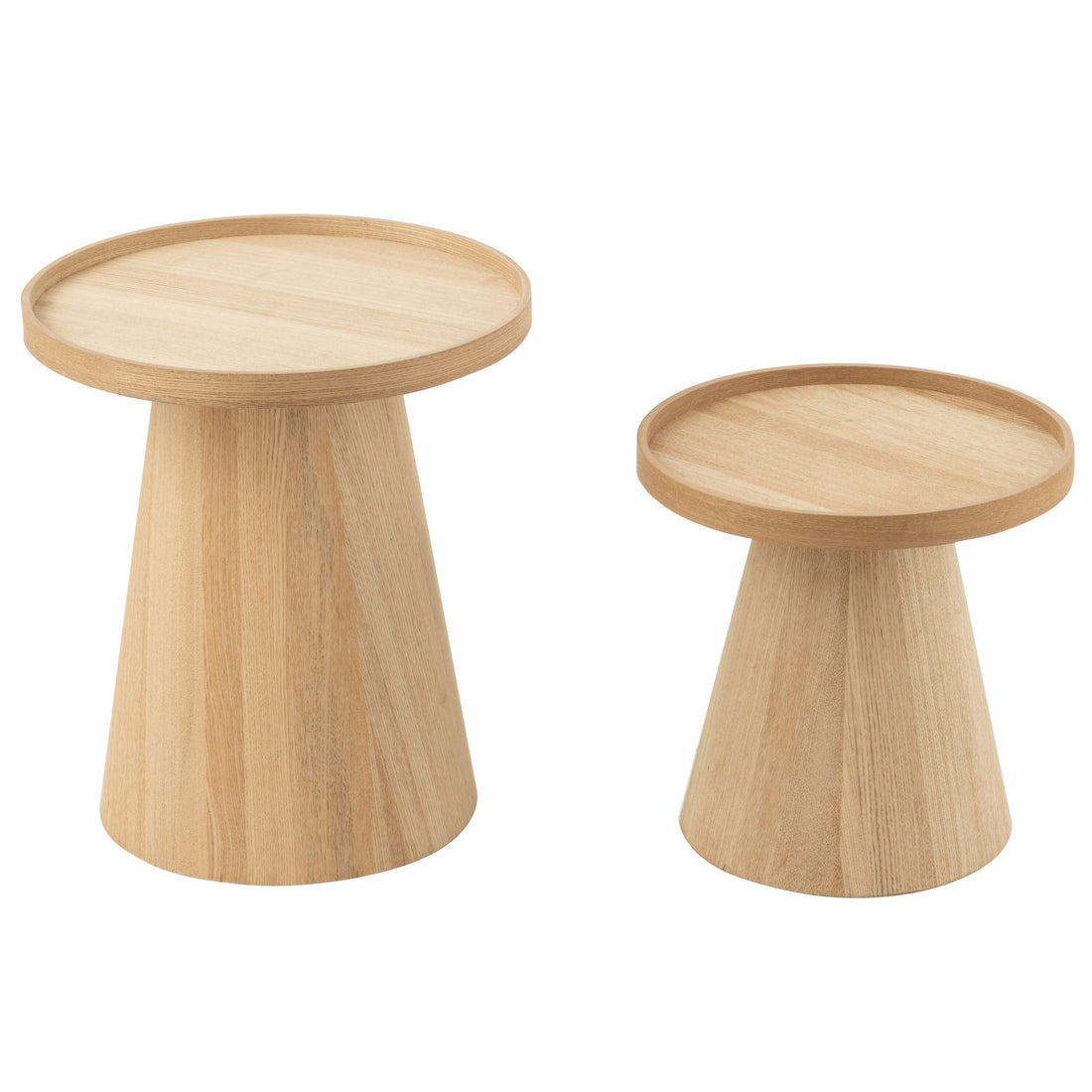 Bijzettafels Rond + Rand Hout Naturel Set van 2 J-Line