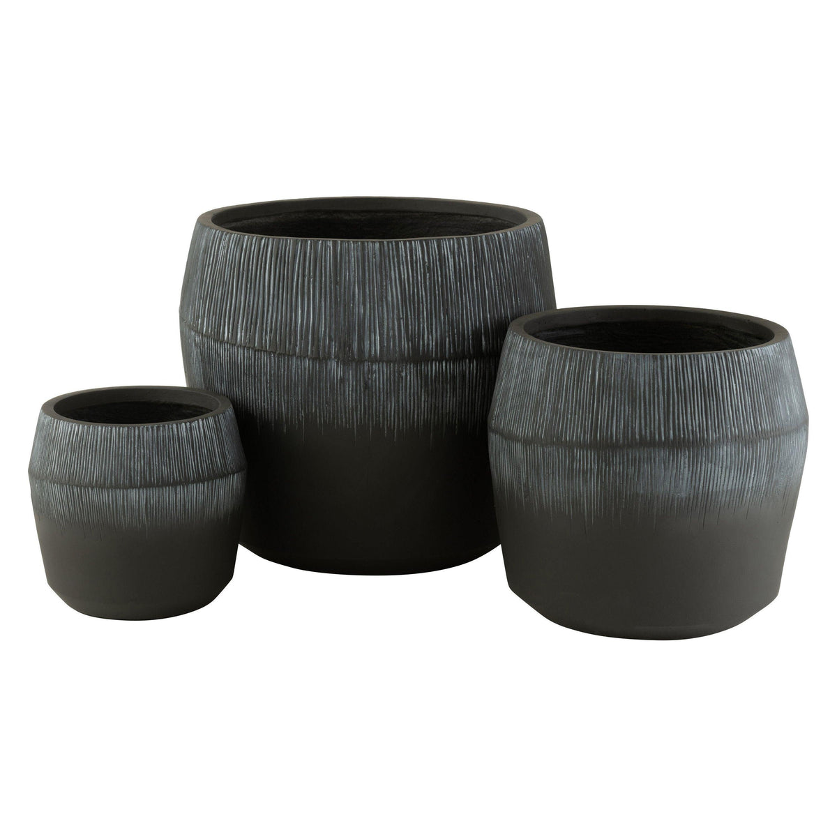 Bloempot Vezelklei Zwart Set van 3 J-Line - Pot - J-Line - livinglovely.nl