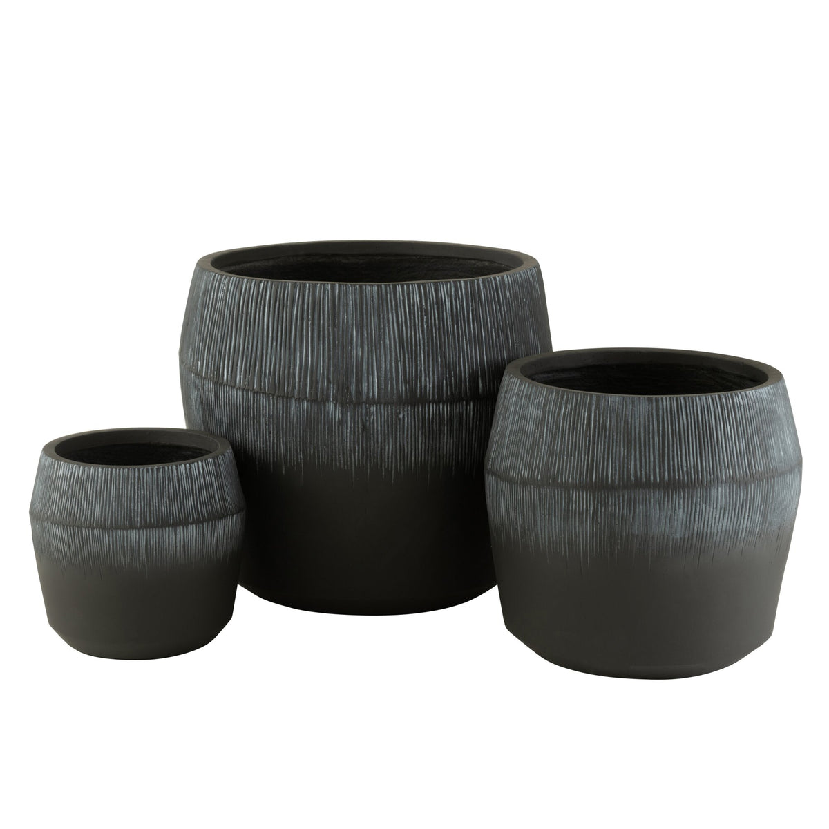 J-Line Black Fiberclay Flower Pot Set of 3