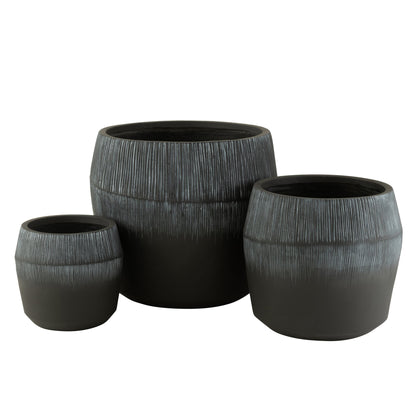 J-Line Black Fiberclay Flower Pot Set of 3