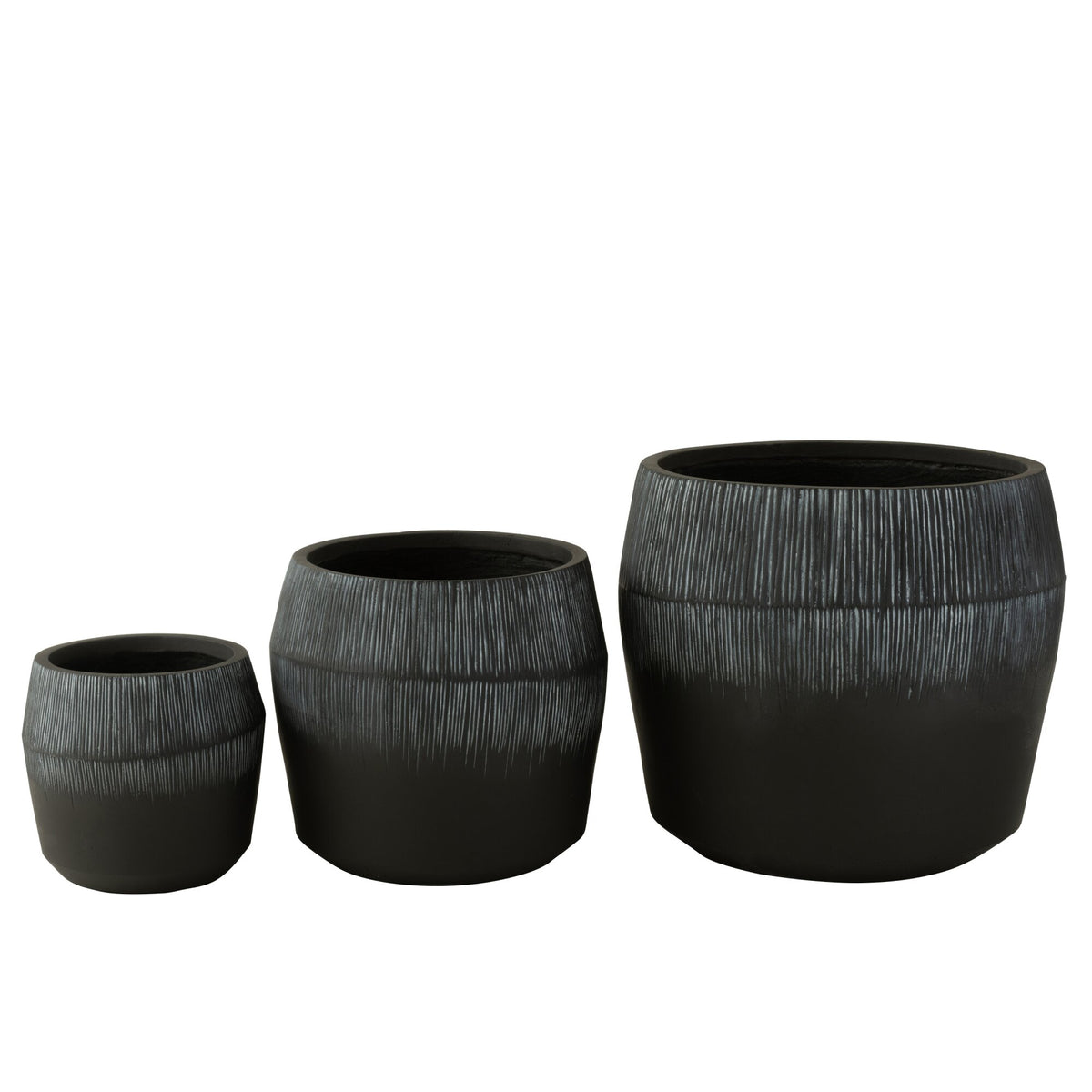 J-Line Black Fiberclay Flower Pot Set of 3